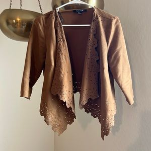 Forever 21 Faux Suede Camel-Colored Eyelet Cardigan